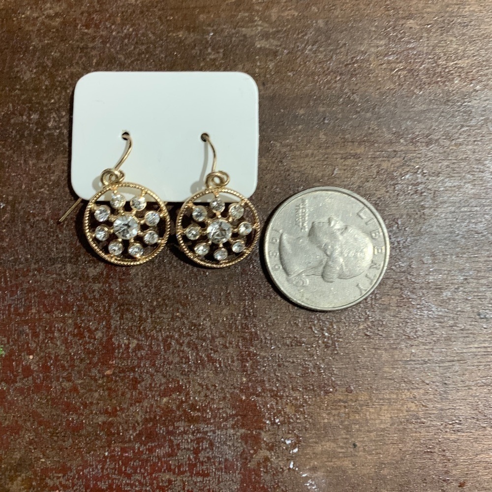 Gold Rhinestone Dangle Earrings - Picture 2 of 2